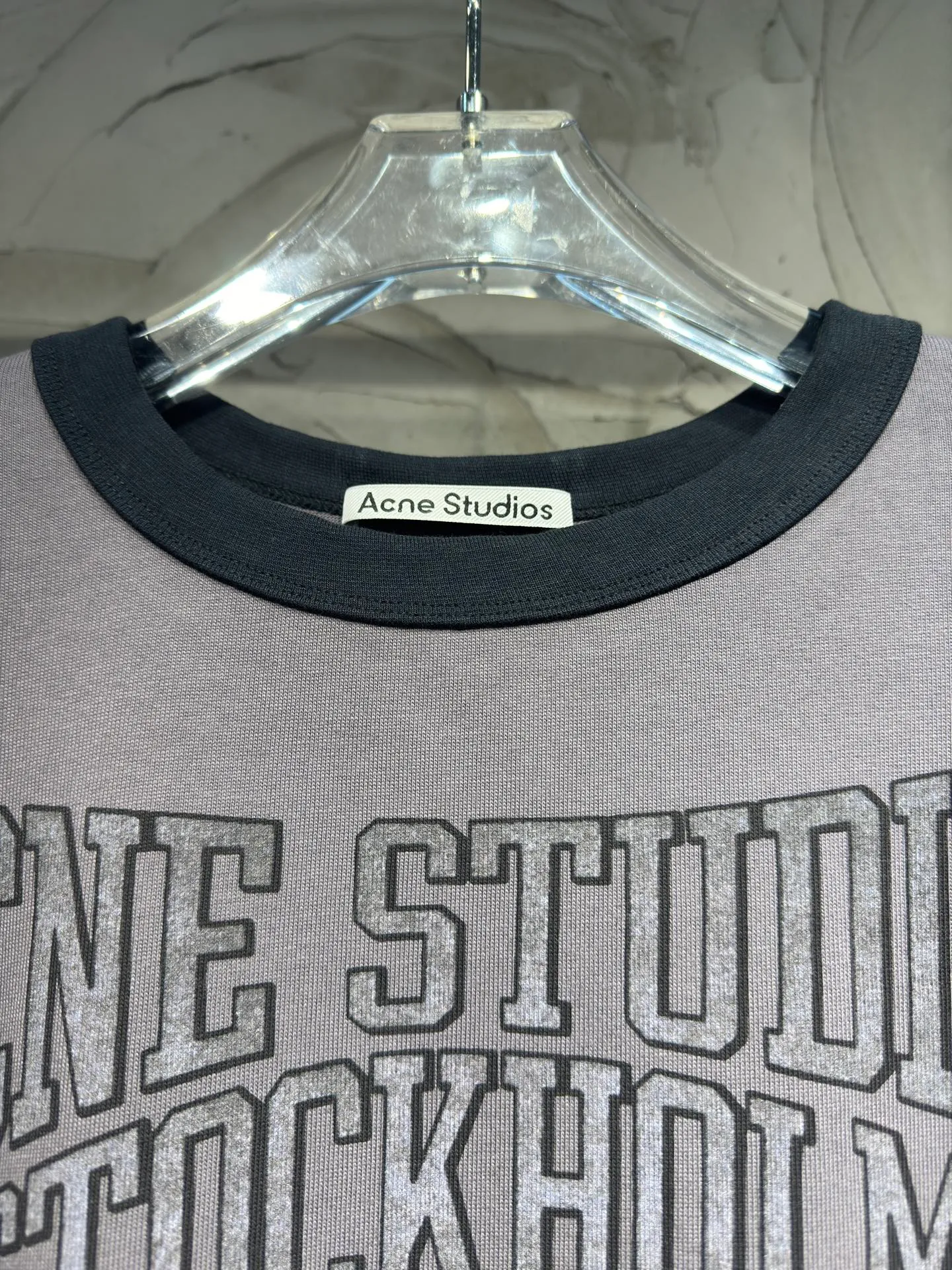 Acne Studios Retro fake two-piece long-sleeved long T 26ss autumn and winter latest Arrival counter Same Style original production, color matching Stockholm Acne Classic letter imported machine white ink direct injection process, contrasting ribbed neckline splicing design, gray tone Retro atmosphere full of atmosphere, early autumn layering, just need a single item, relaxed and lazy, take it at your fingertips Sizes: S M L